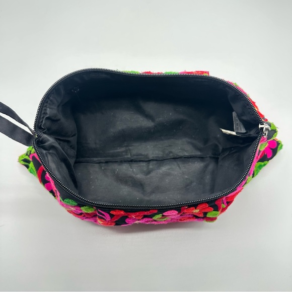 Embroidered Tropical Floral Bird Clutch Makeup Bag Travel Pouch Boho Colorful - Picture 7 of 12